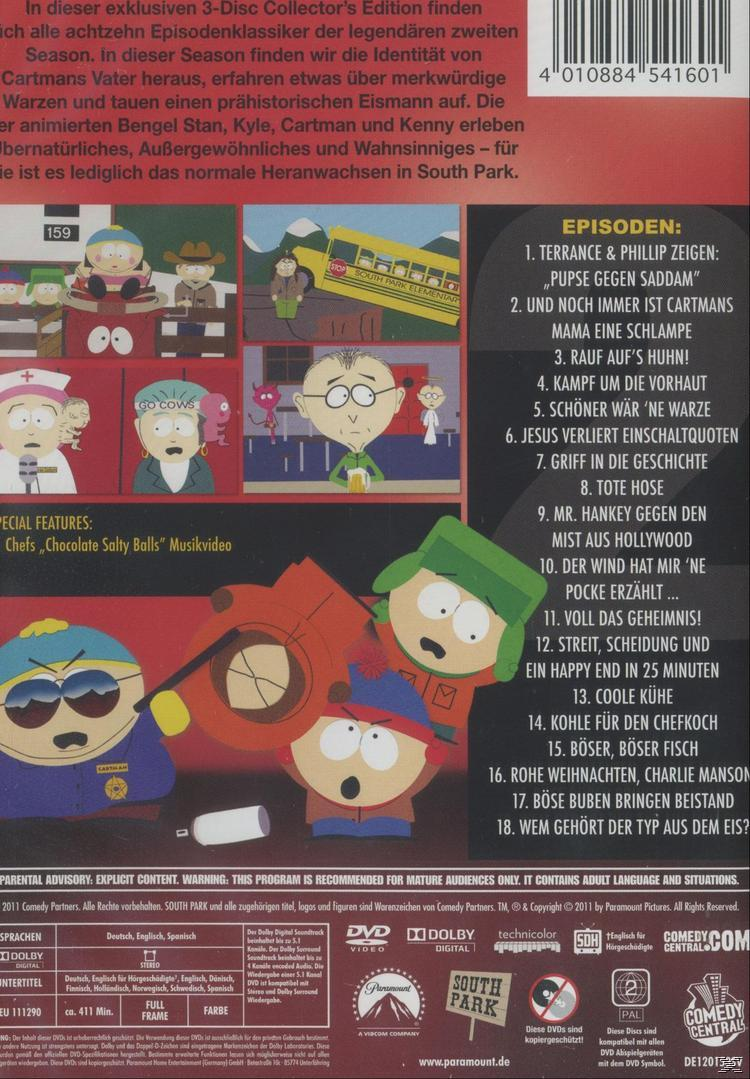 DVD-Cover von South Park. Enthält Charaktere und Episodentitel.
