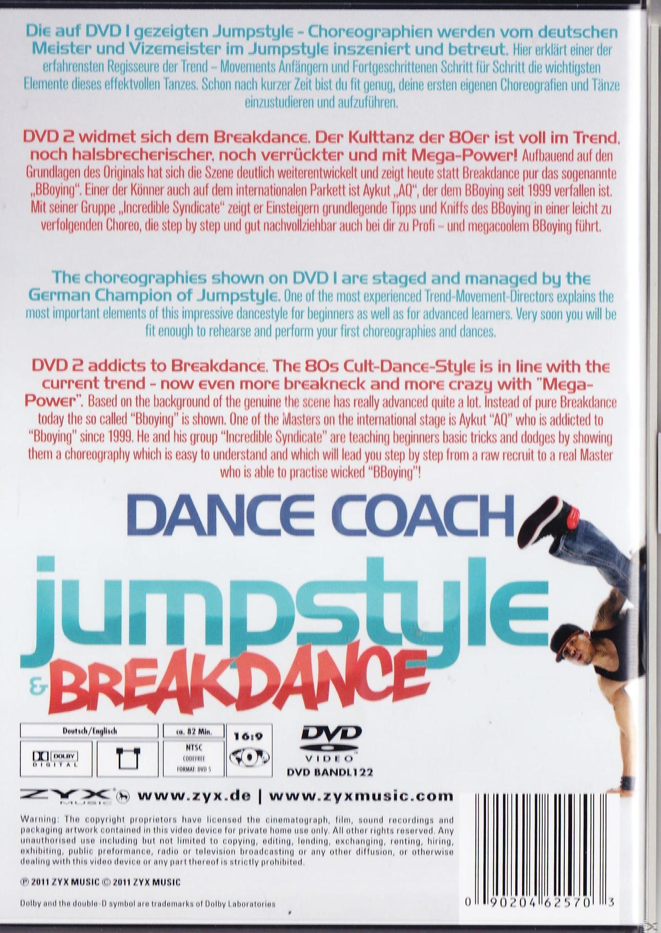 DVD-Cover: Dance Coach Jumpstyle & Breakdance. Bild von tanzenden Menschen und Text.