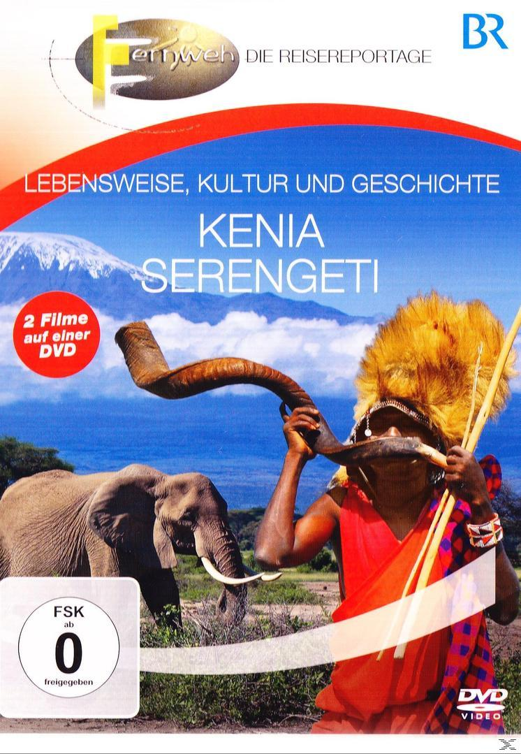 DVD-Cover: Ein Mann in Stammeskleidung, ein Elefant und Text über Kenia und Serengeti.