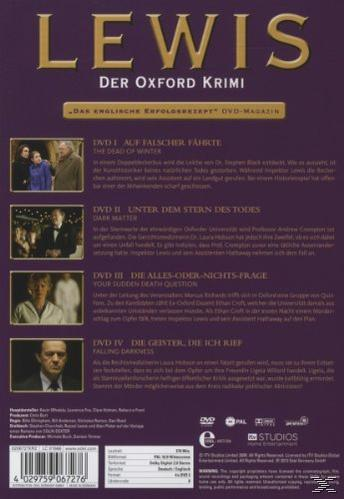 DVD-Cover, Lewis, mit Bildern von Schauspielern und Text über Episoden auf Deutsch.