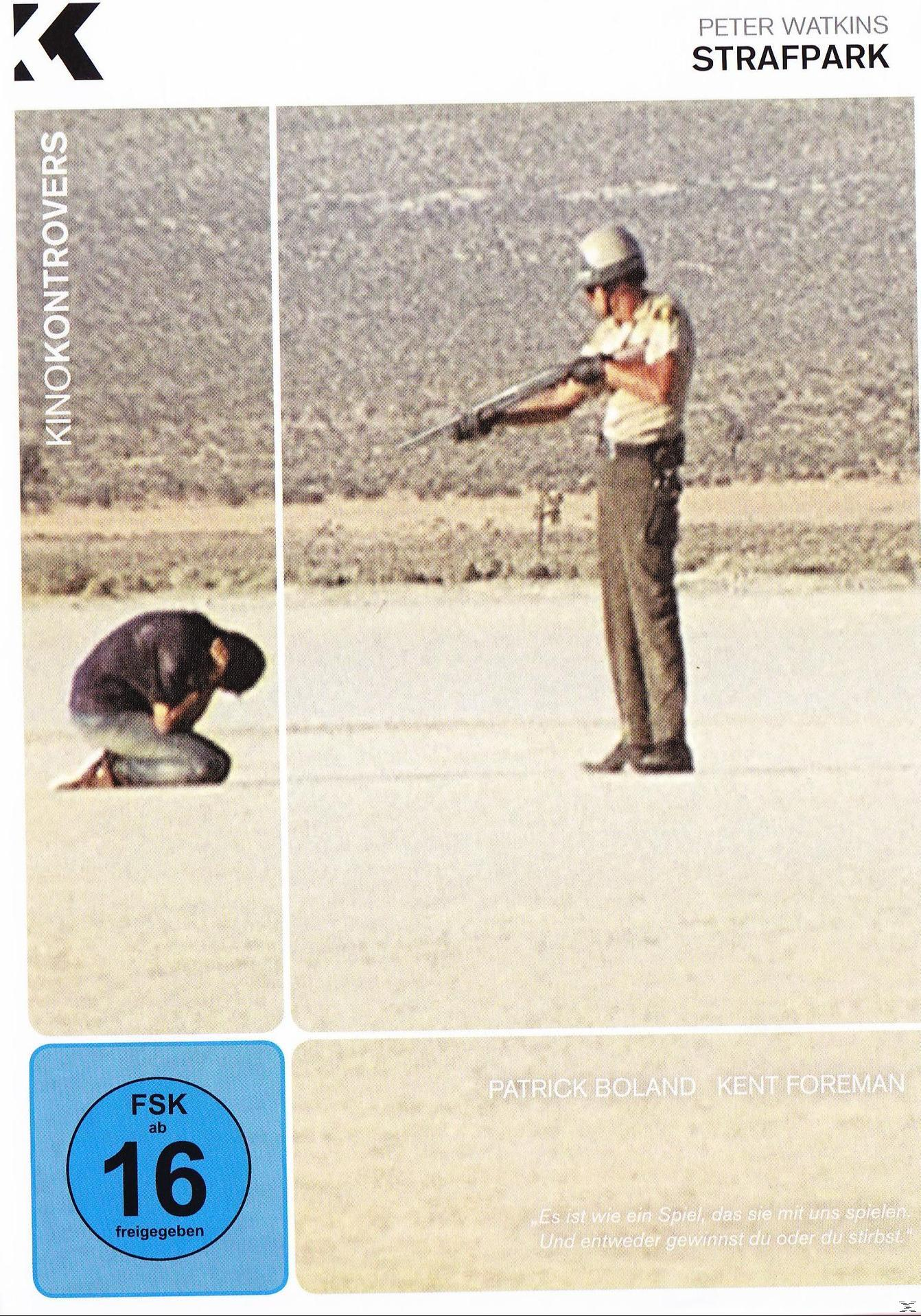 DVD-Cover mit einer Person, die sich vor einem Polizisten kniet. Der Titel lautet Strafpark.