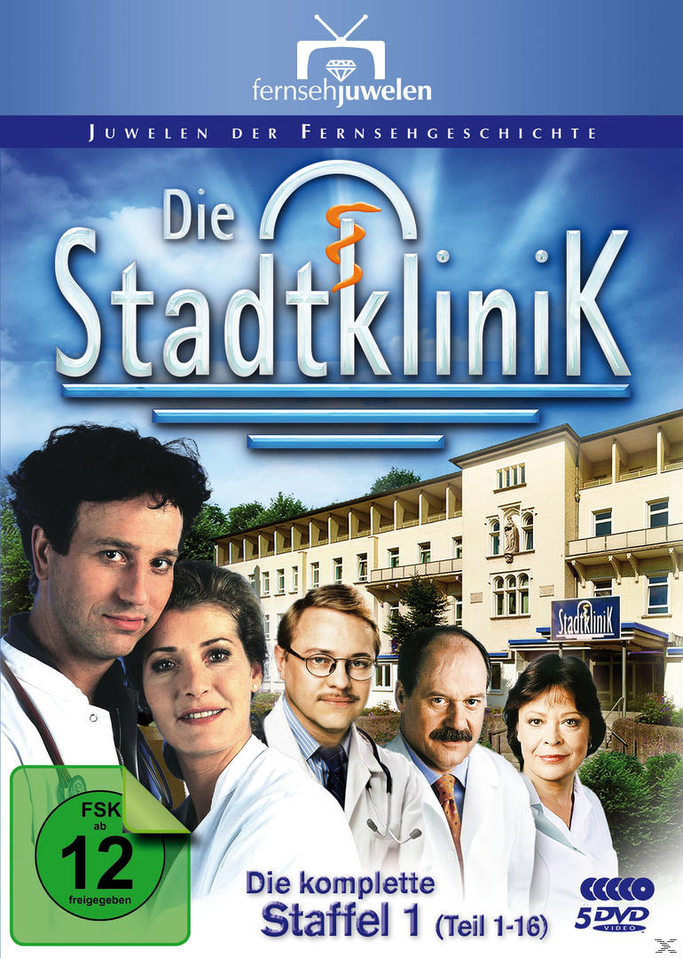 DVD-Cover für Die Stadtklinik zeigt eine Gruppe von Ärzten vor einem Gebäude.