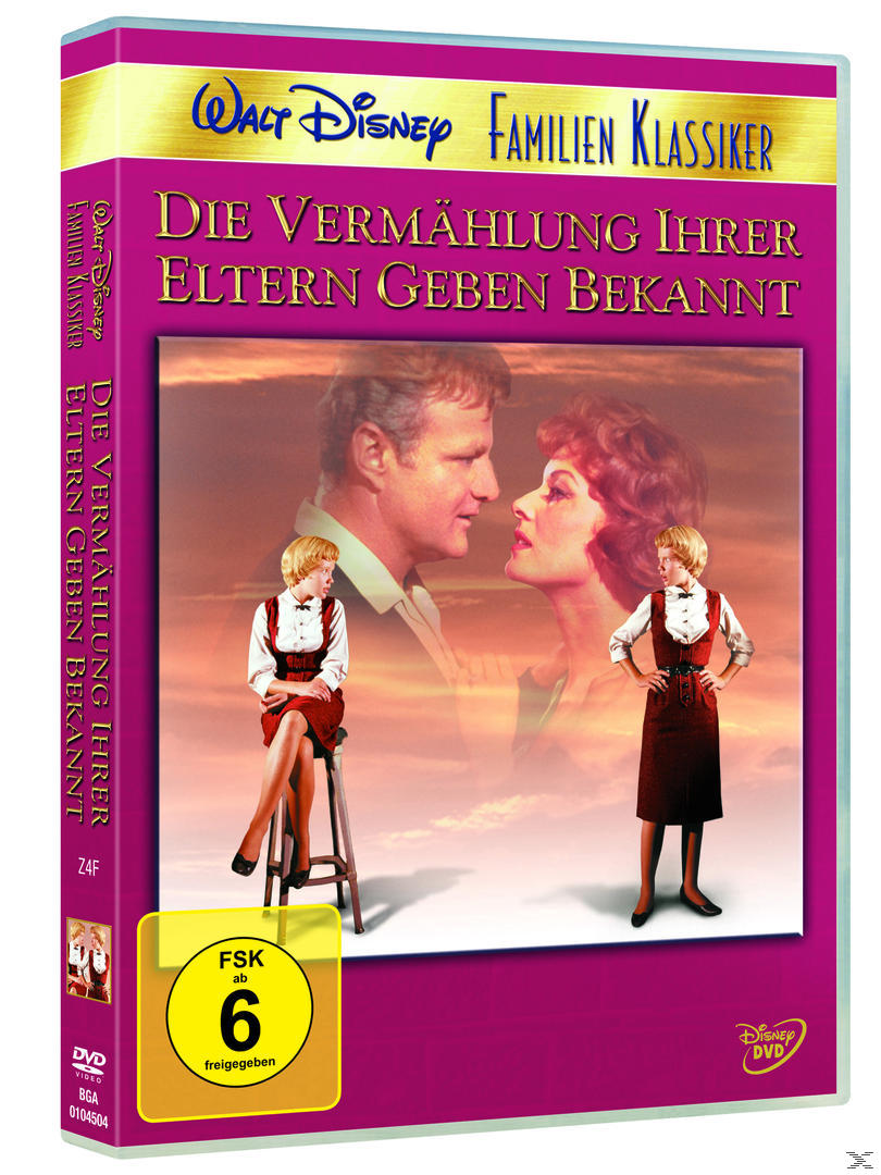 Paar und Kind, Filmcover. Titel 'Die Vermählung Ihrer Eltern Bekannt', deutsch, Disney.