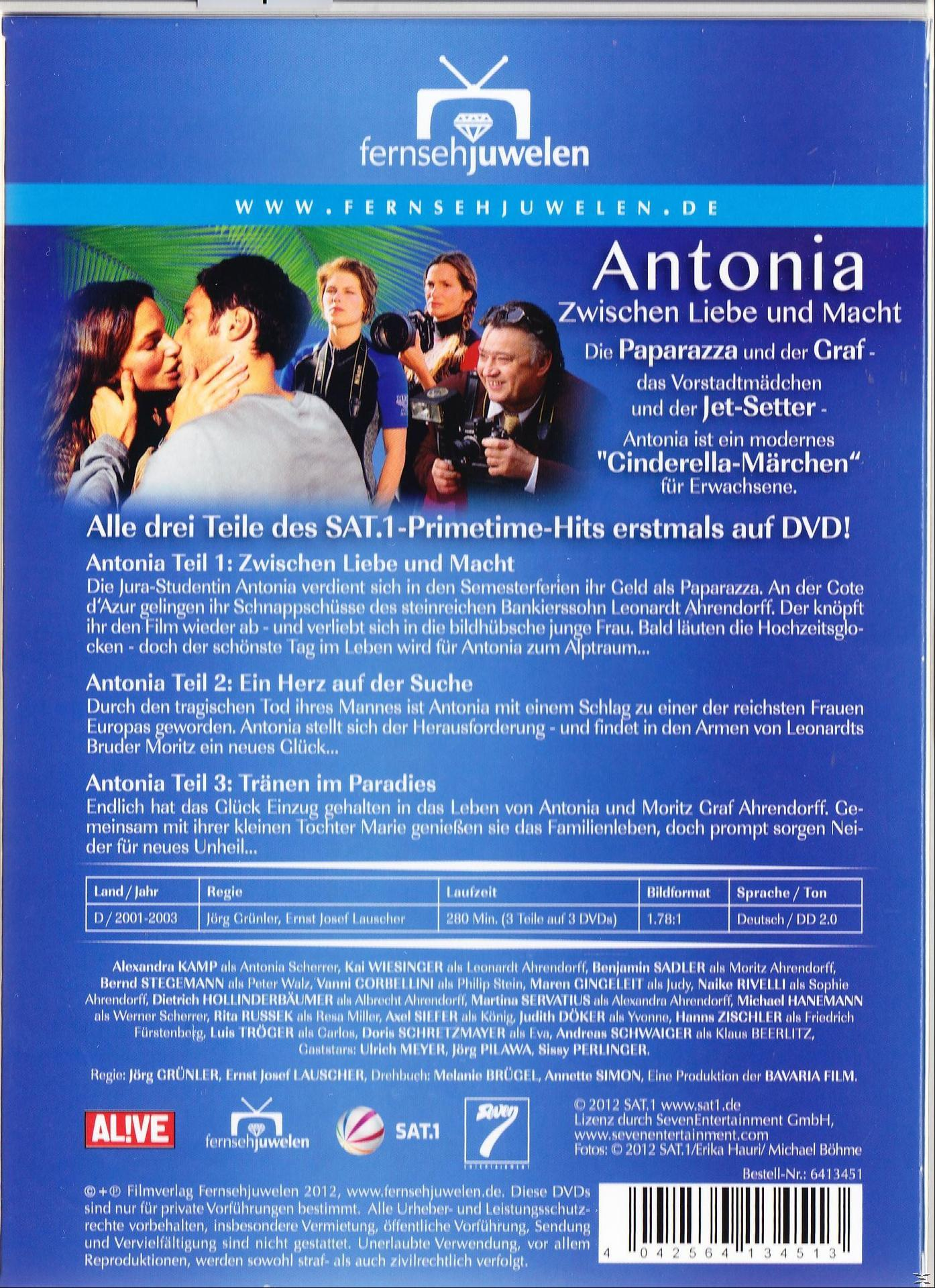 DVD-Cover eines Films namens Antonia, mit küssenden Menschen und einer dramatischen Szene.