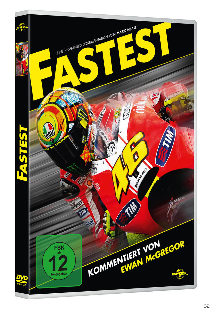 DVD-Cover. Ein Rennfahrer auf einem Motorrad. Text sagt 'Fastest' und ein Logo.