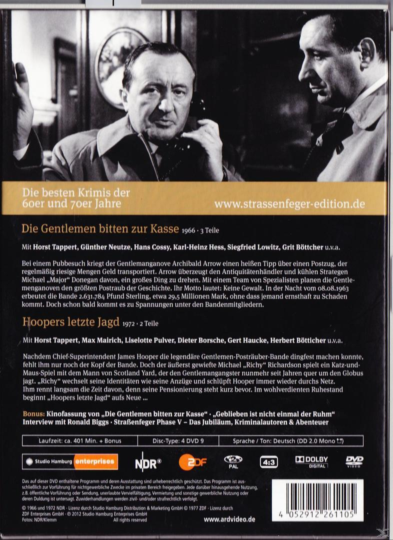 Die Herren bitten zur Kasse DVD Rückseite. Text und Bilder von Männern in Anzügen.