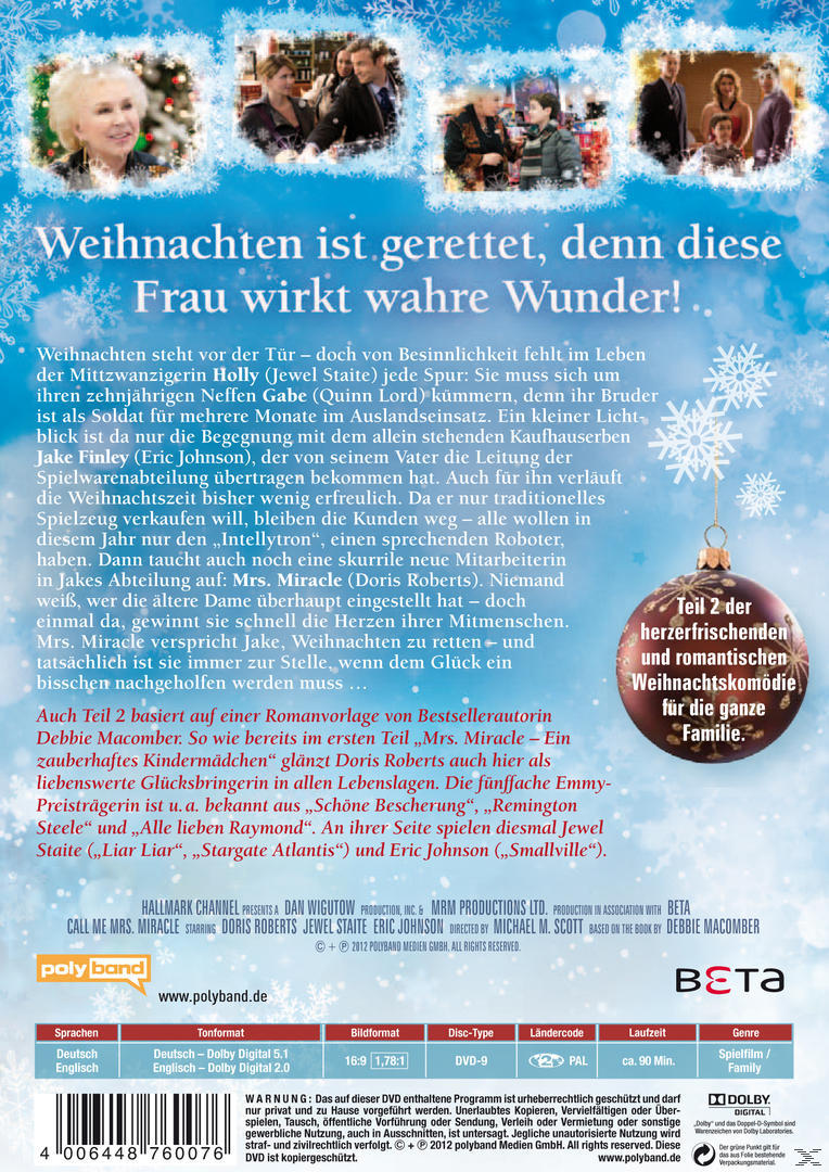 DVD-Cover für einen Weihnachtsfilm mit Bildern von Menschen und Text.