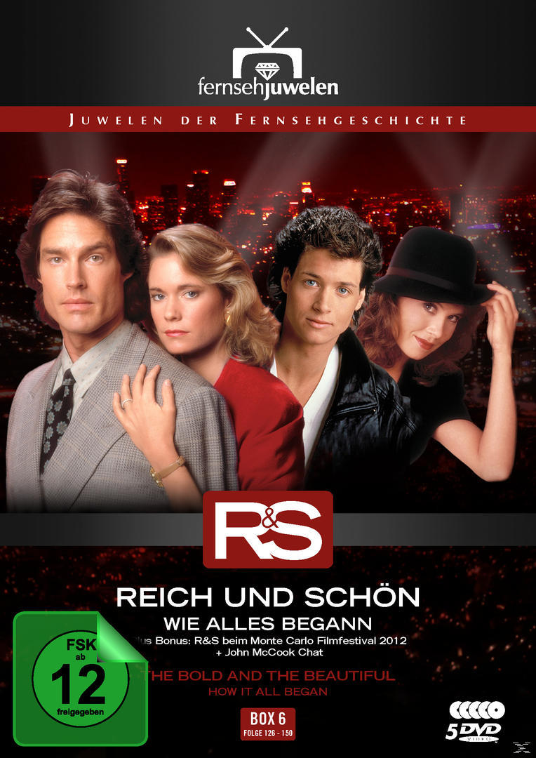 DVD-Cover: Reich und Schön. Vier Personen vor einer Stadtkulisse. Rotes und weißes Logo.