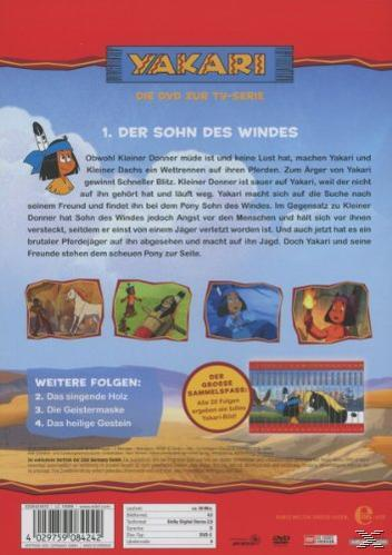 DVD-Cover von Yakari. Cartoon-Bild eines Jungen und Bilder aus der Serie.