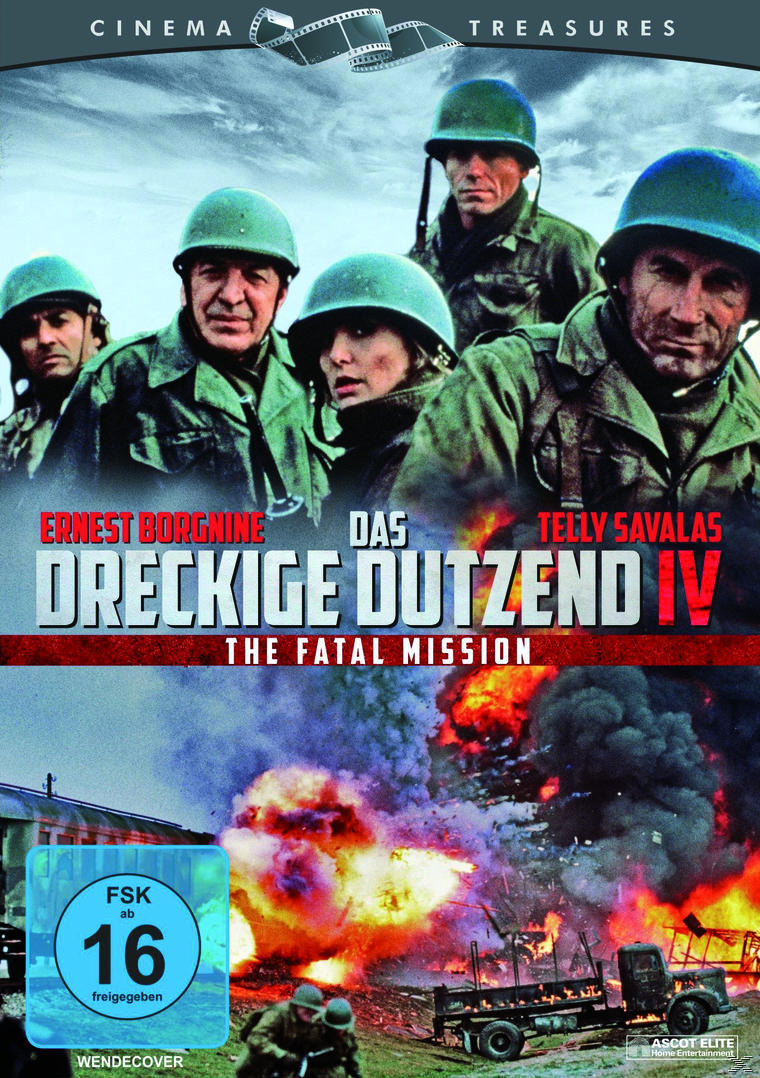 Filmposter für 'Das Dreckige Dutzend IV'. Es gibt Soldaten und eine Explosion im Hintergrund.