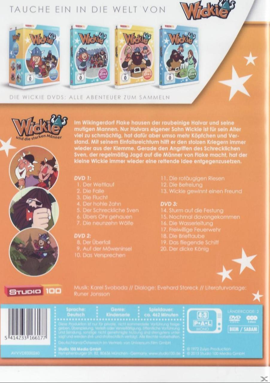 DVD-Cover von Wickie the Viking. Enthält mehrere DVDs mit Zeichentrickfiguren und Text auf Deutsch.