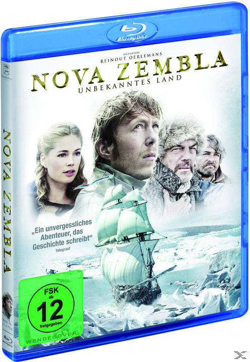 Nova Zembla DVD-Cover. Männer auf Schiff, Schnee, Eis. Text: Unbekanntes Land.