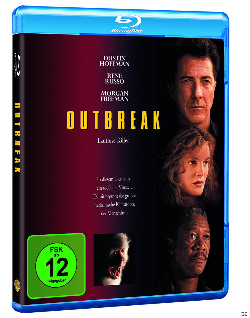 Blu-ray-Cover für den Film Outbreak mit Dustin Hoffman, Rene Russo und Morgan Freeman.
