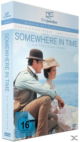 DVD-Cover mit einem Paar in einem Vintage-Setting. Der Titel lautet „Somewhere In Time“.
