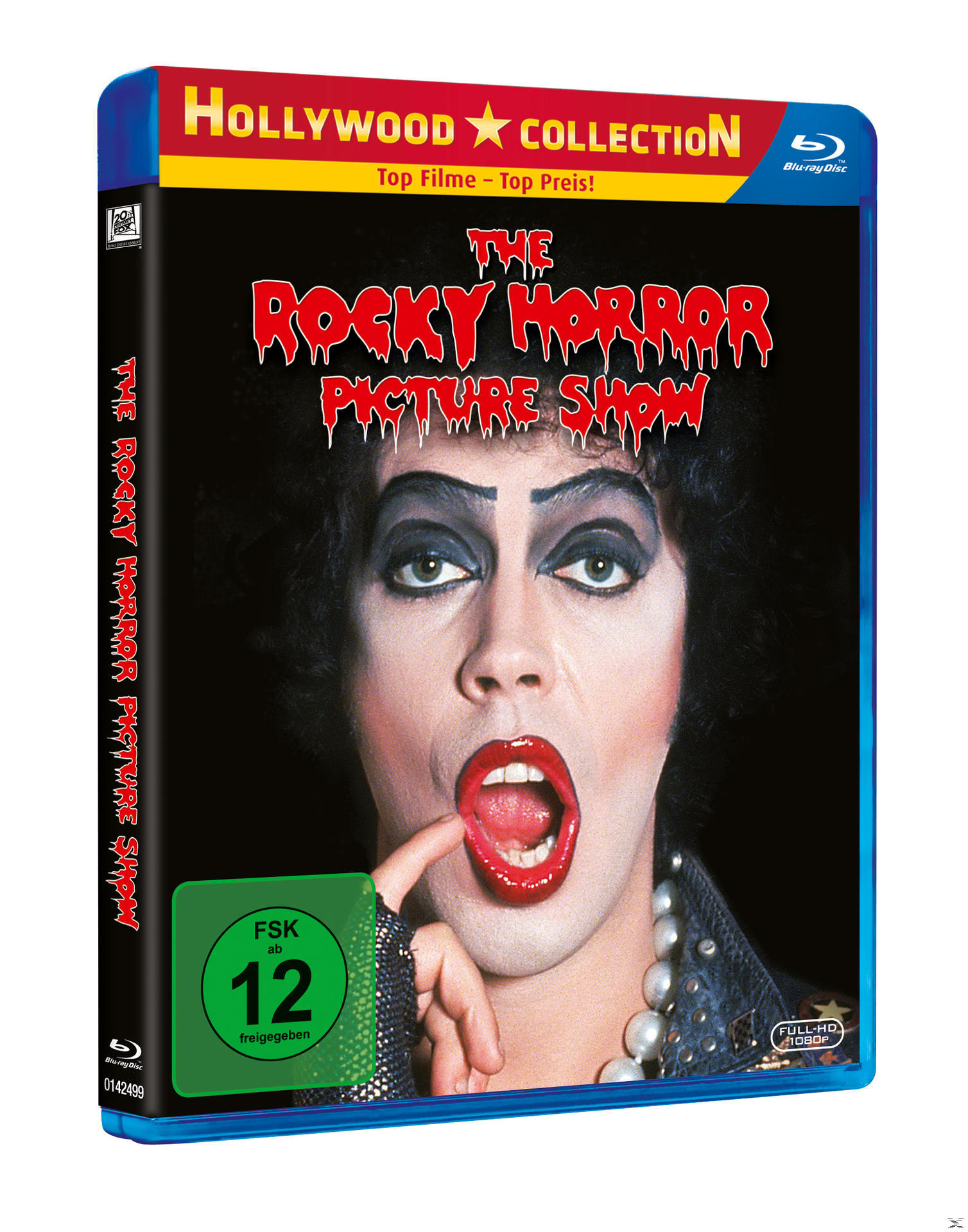 DVD-Cover von 'The Rocky Horror Picture Show' mit einem Mann im Make-up.