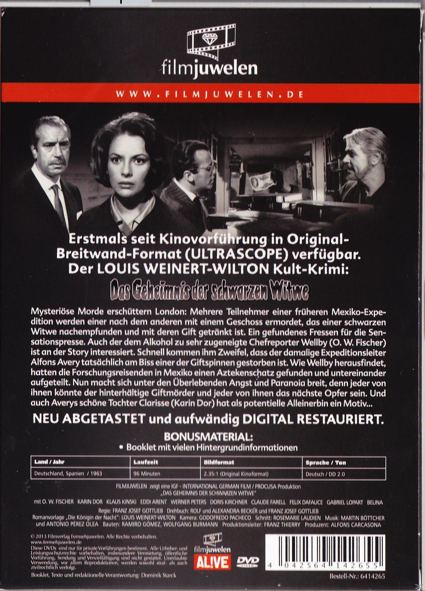 DVD-Cover mit Schauspielern, Text auf Deutsch. Titel: 'Das Geheimnis der wilton Witwe'.