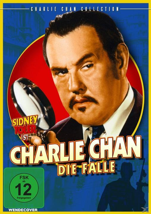 DVD-Cover: Charlie Chan, Mann mit Lupe. Text: 'Charlie Chan Die Falle' fettgedruckt.