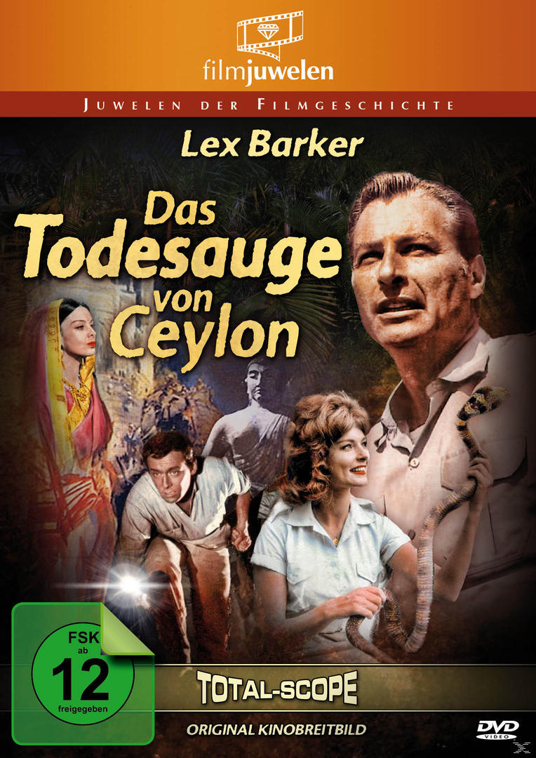 DVD-Cover für 'Das Todesauge von Ceylon' mit Lex Barker und Dschungel-Hintergrund.