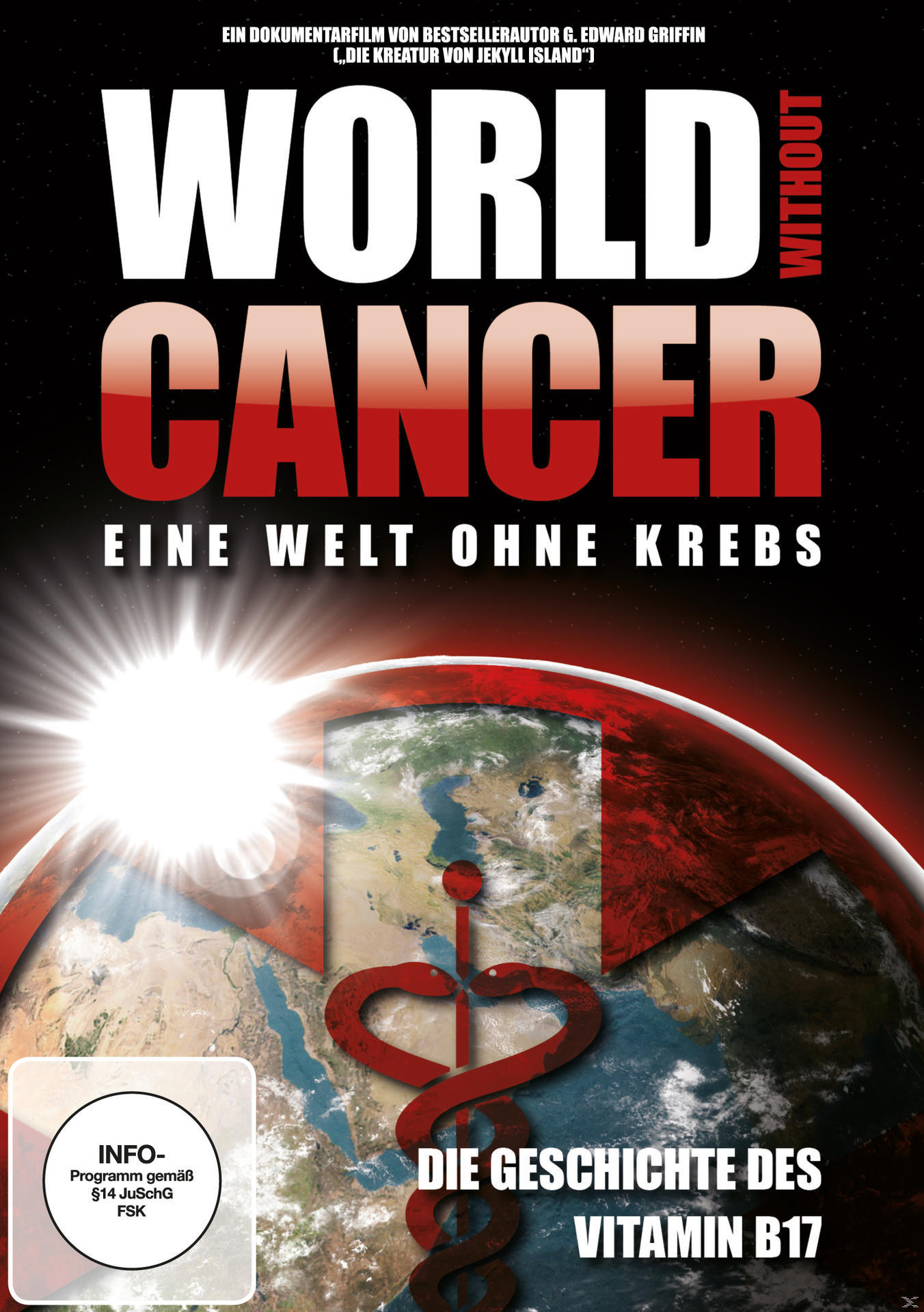 DVD-Cover. Erde und Sonnengrafik. Titel 'World Without Cancer' in großer weißer Schrift.
