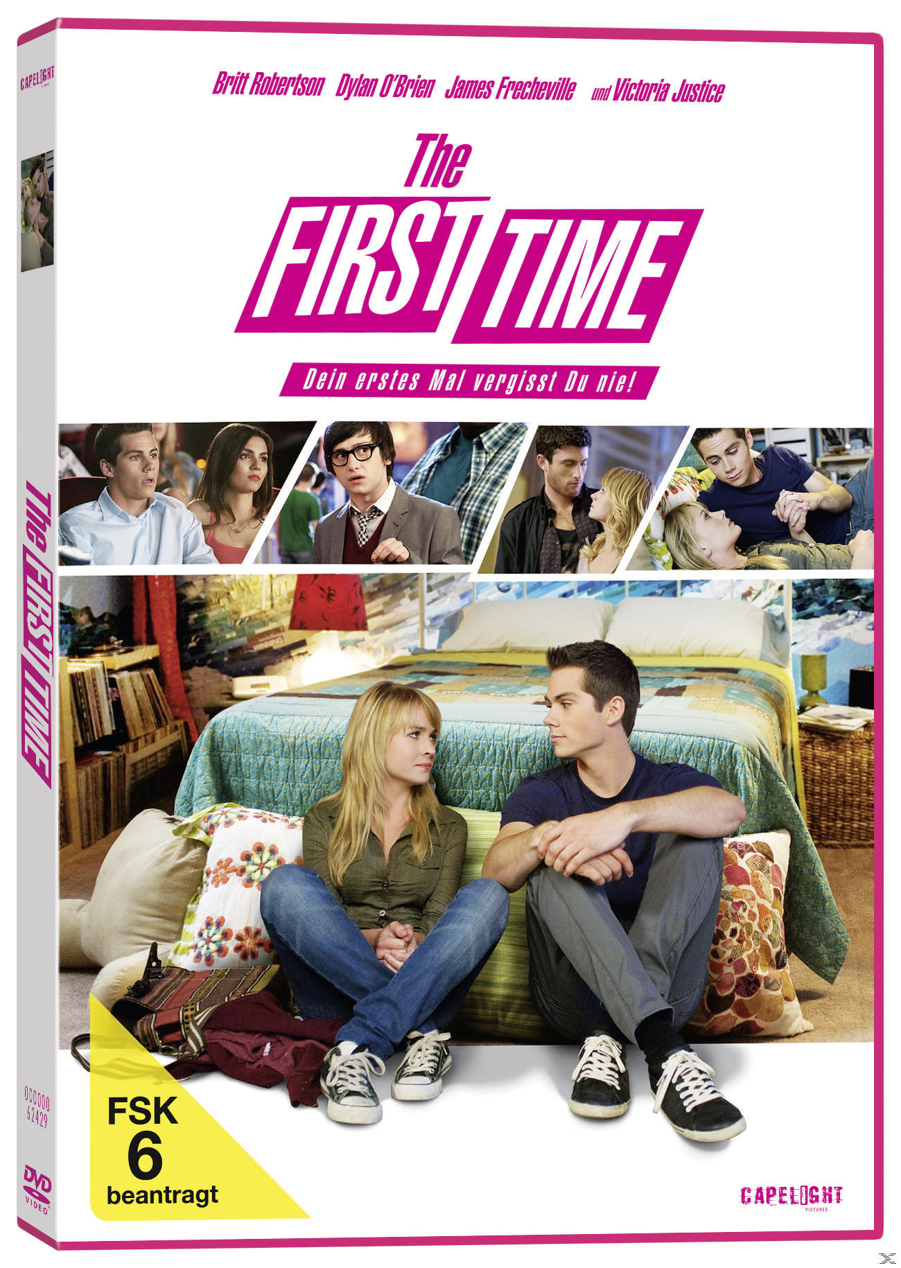 DVD-Cover von 'The First Time'. Ein Paar sitzt auf einem Bett. Andere Paare in kleineren Bildern.