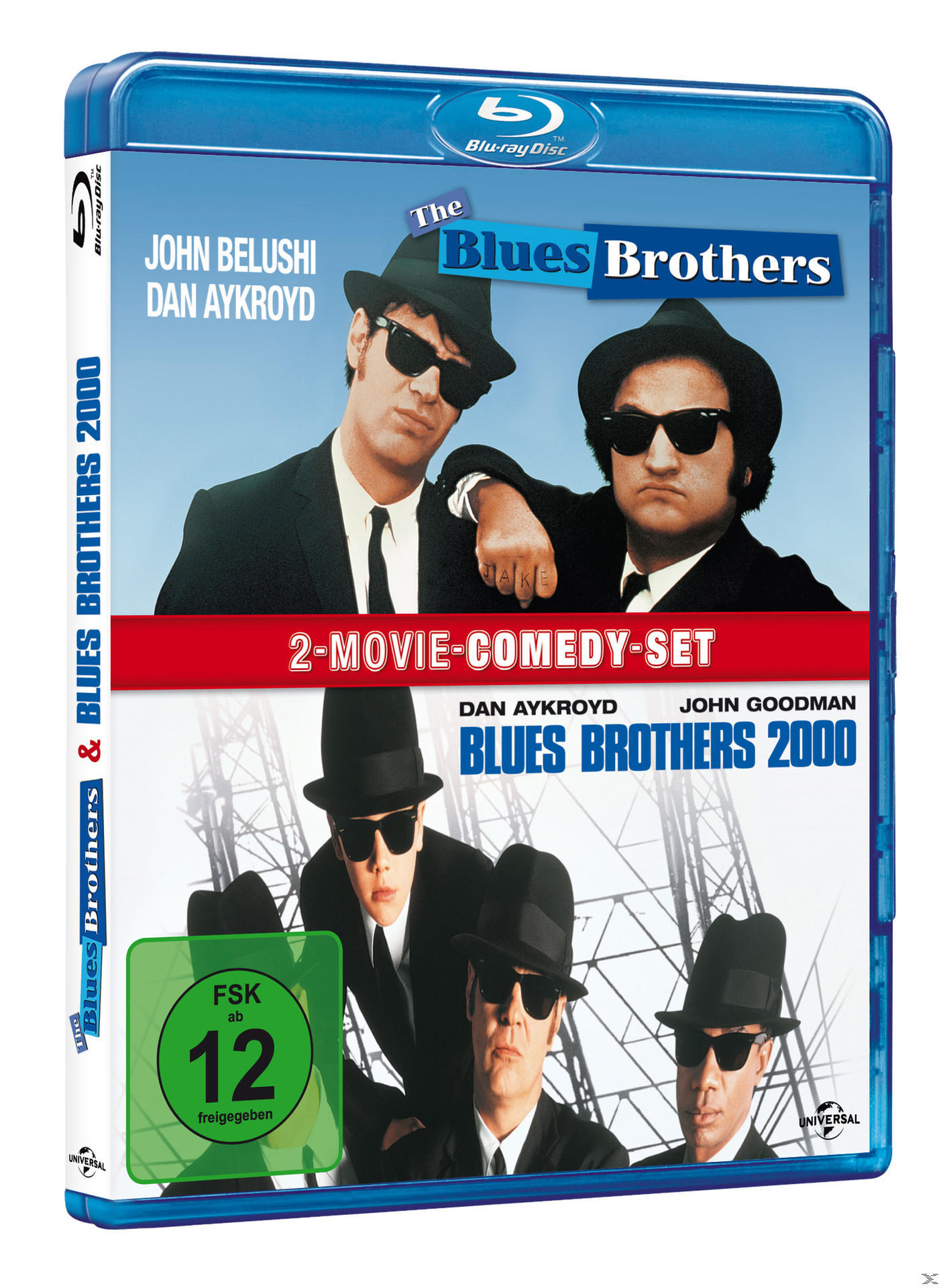 Blu-ray-Hülle mit The Blues Brothers 2000. Zwei Männer mit schwarzen Hüten und Sonnenbrillen.