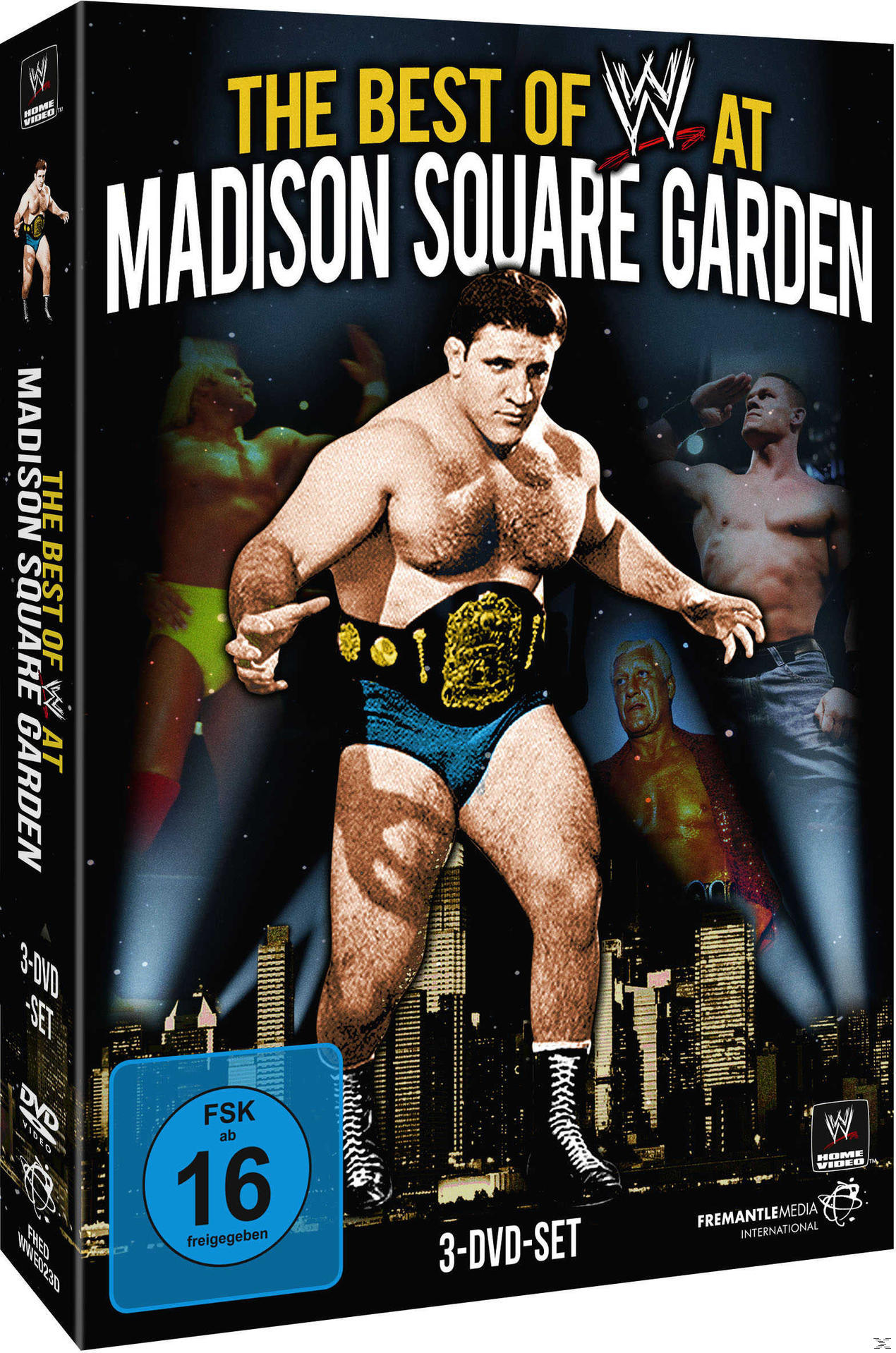 DVD-Cover einer Wrestling-Compilation mit Wrestlern und dem Titel "The Best of WWE at Madison Square Garden".