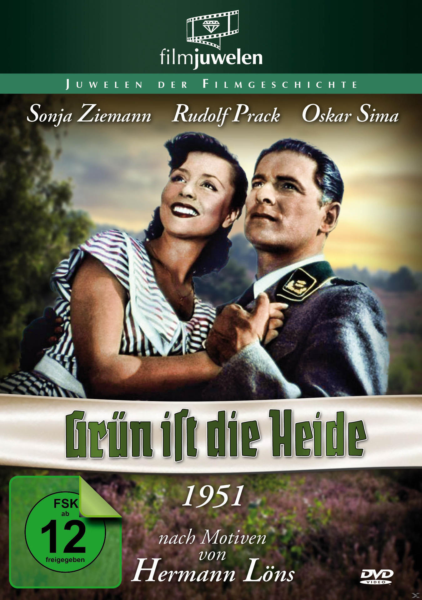 DVD-Cover. Mann und Frau blicken nach oben. Grüner Feldhintergrund. Titel: Grün ist die Heide.