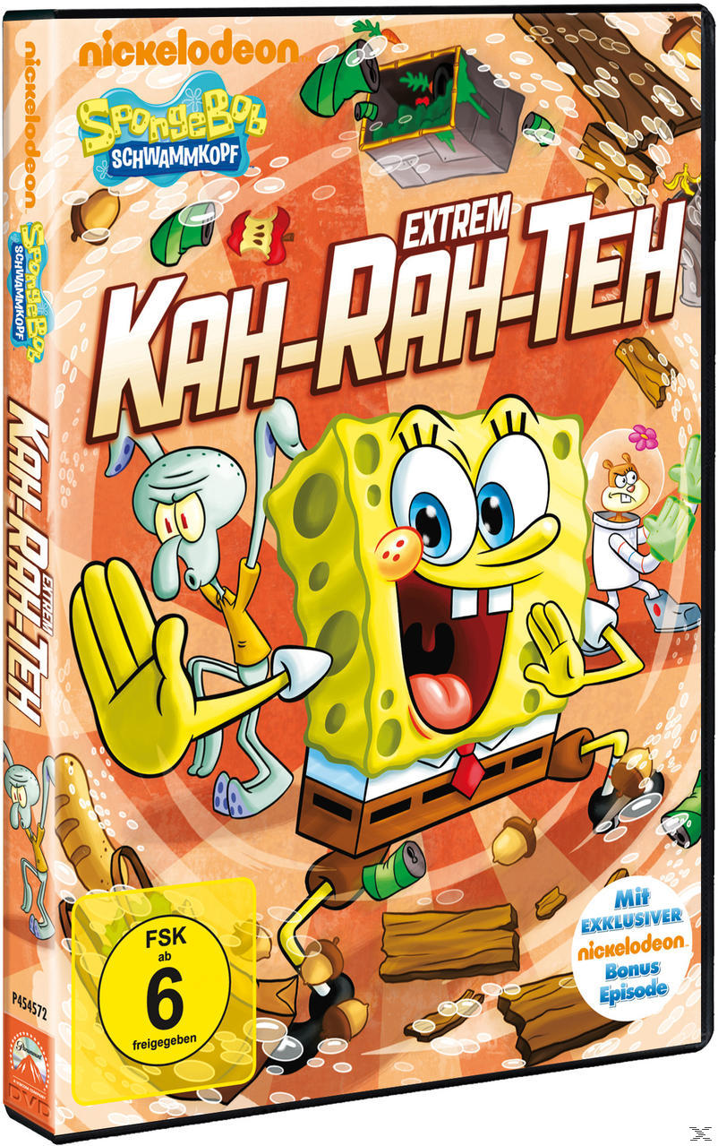 DVD-Cover: SpongeBob und Freunde. Titel: Kah-Rah-Teh. Zeichentrickfiguren auf buntem Hintergrund. FSK 6.
