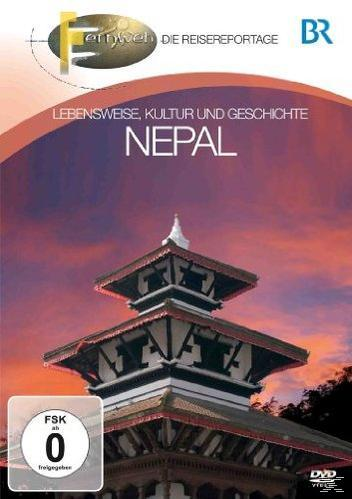 DVD-Cover mit einem Tempel in Nepal bei Sonnenuntergang. Text lautet "Nepal" und "Fernweh".
