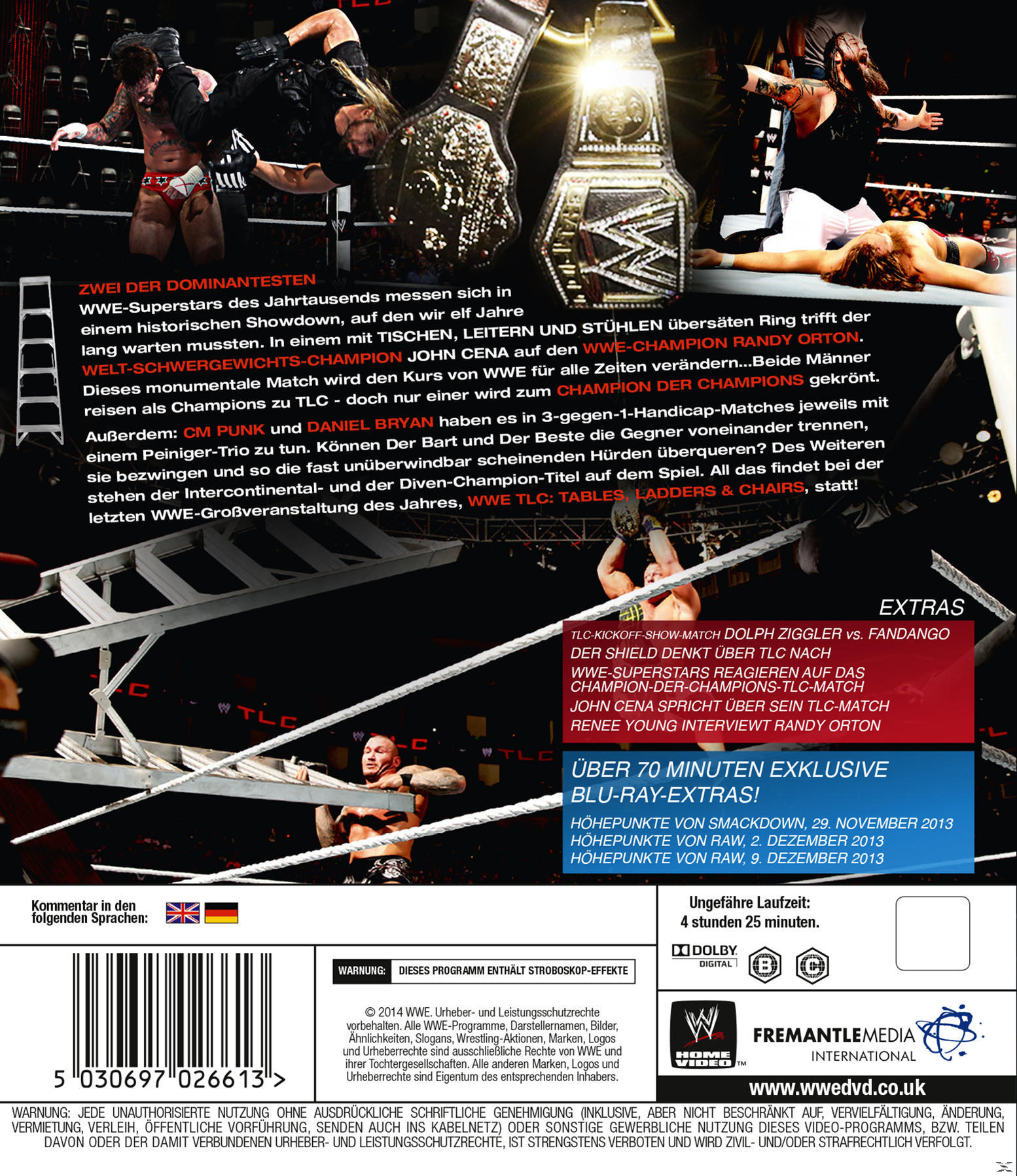 Rückseite einer DVD mit Wrestling-Bildern. Text auf Deutsch und Englisch. WWE-Logos sind sichtbar.