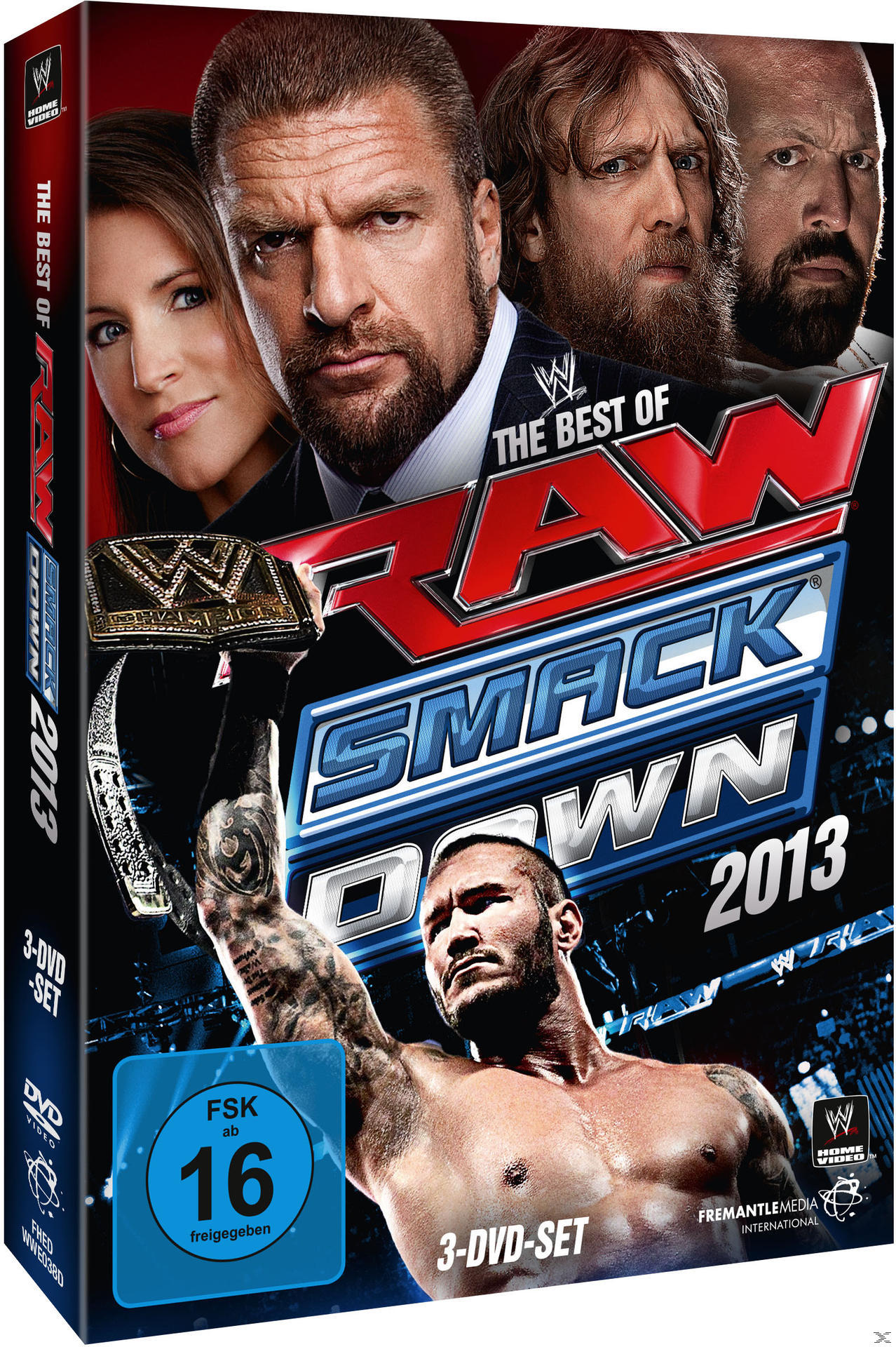 DVD-Cover mit mehreren Wrestlern. Der Titel lautet 'The Best of Raw & Smackdown 2013'. Mehrere Gesichter.
