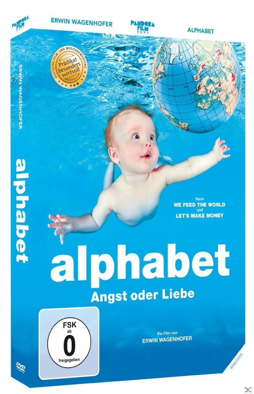 DVD-Cover mit Baby im Wasser, Globus und Text 'alphabet'.