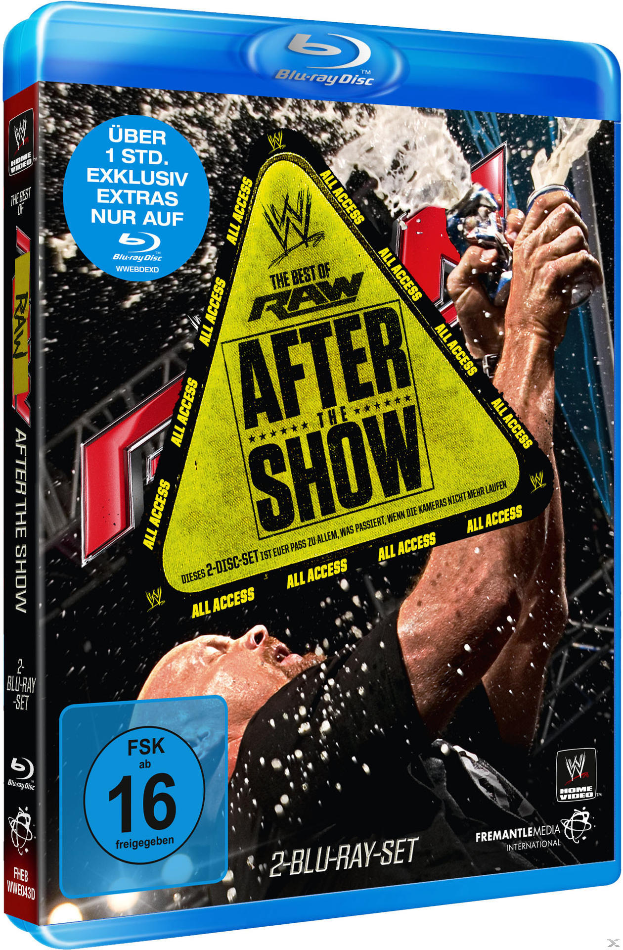Blu-ray-Cover. Ein gelbes Dreieck mit dem Text 'After the Show' und ein Mann, der Champagner versprüht.