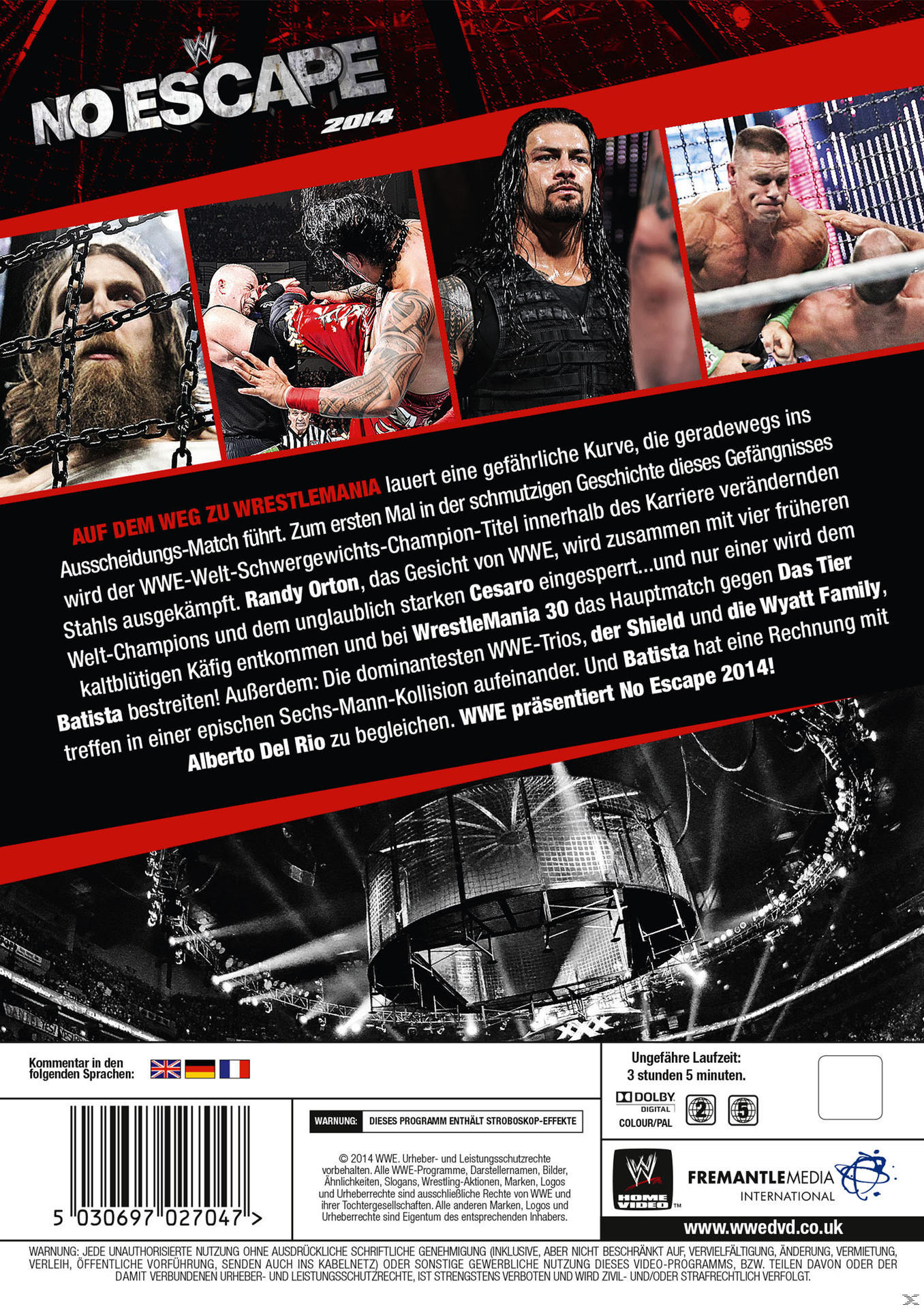 DVD-Cover mit Action-Bildern und Text in mehreren Sprachen.