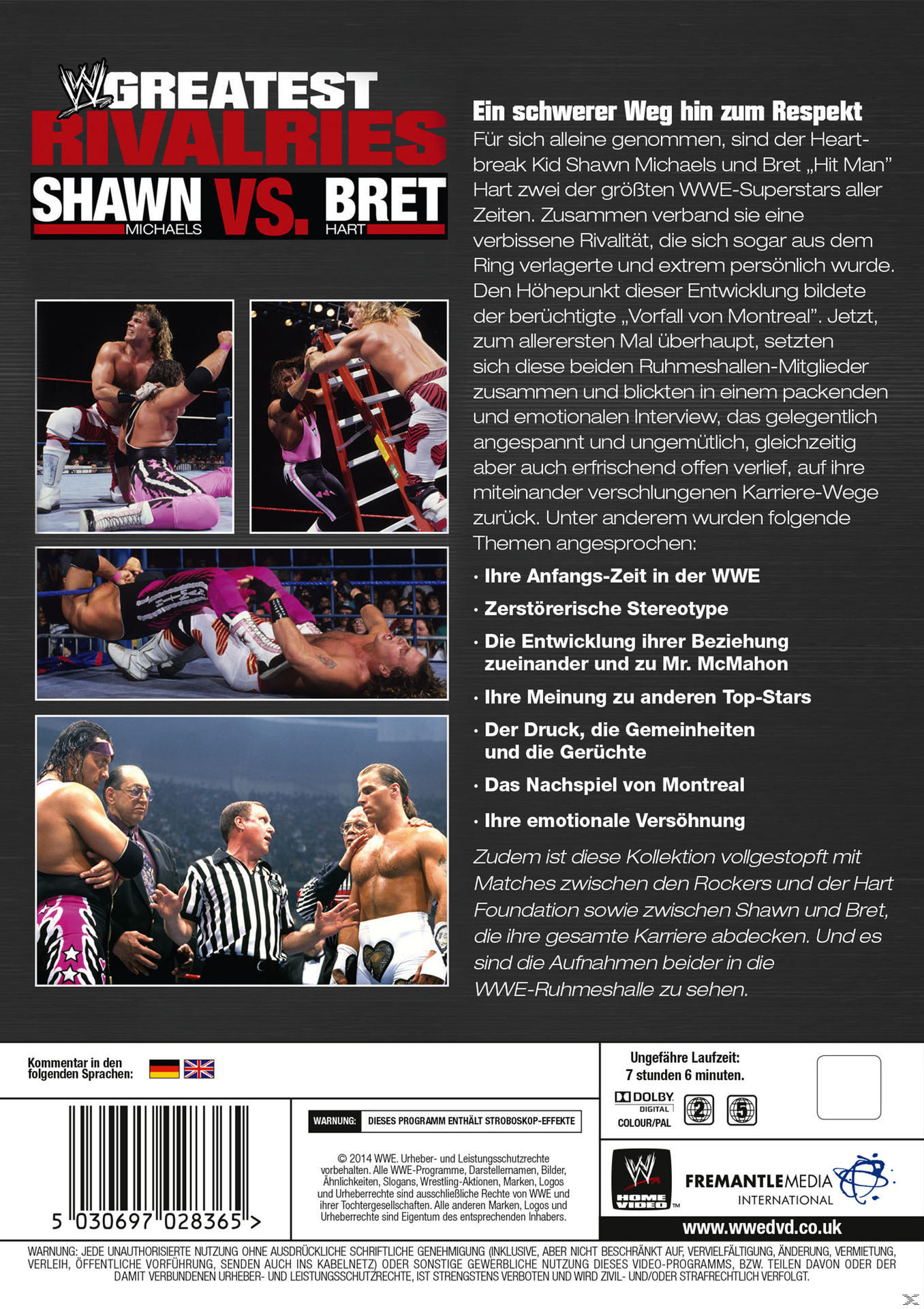 Rückseite einer WWE Greatest Rivalries DVD-Hülle mit Wrestling-Bildern und deutschem Text.