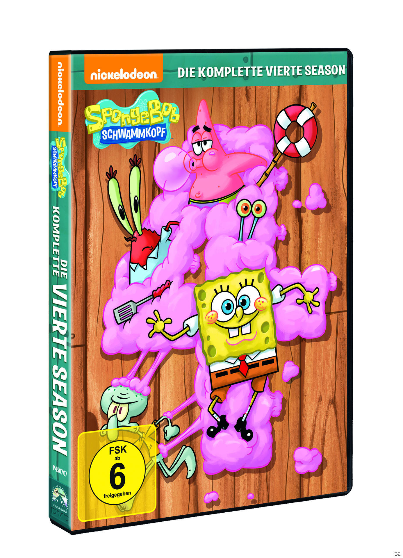 SpongeBob-DVD-Cover. Figuren schweben auf rosa Hintergrund. Titel und Staffelnr. stehen oben.
