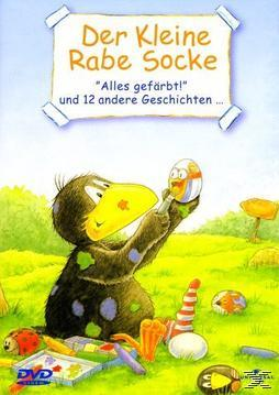 Cartoon-Cover, ein schwarzer Rabe mit gelbem Schnabel hält ein Ei. Umgeben von bunten Objekten und Text.