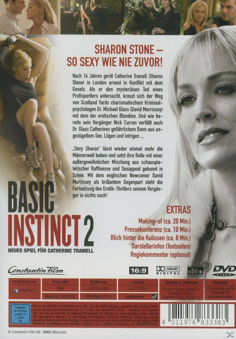 Rückseite der DVD Basic Instinct 2, mit Sharon Stone, Text und einem Bild einer Frau.