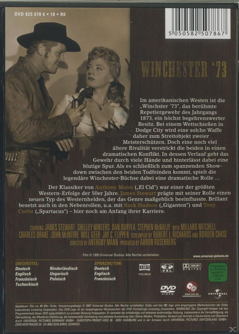 DVD-Hülle von Winchester '73. Ein Paar in Westernkleidung in einer dramatischen Szene.