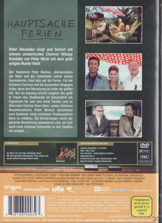DVD-Cover: 'Hauptsache Ferien' mit Bildern von Personen und Text über den Film.
