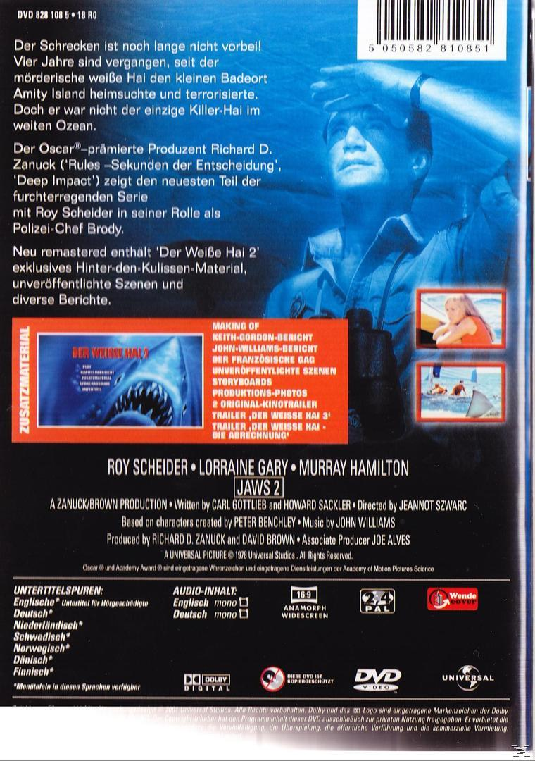 Rückseite der Jaws 2 DVD-Hülle. Enthält ein Foto des Films und Text in mehreren Sprachen.