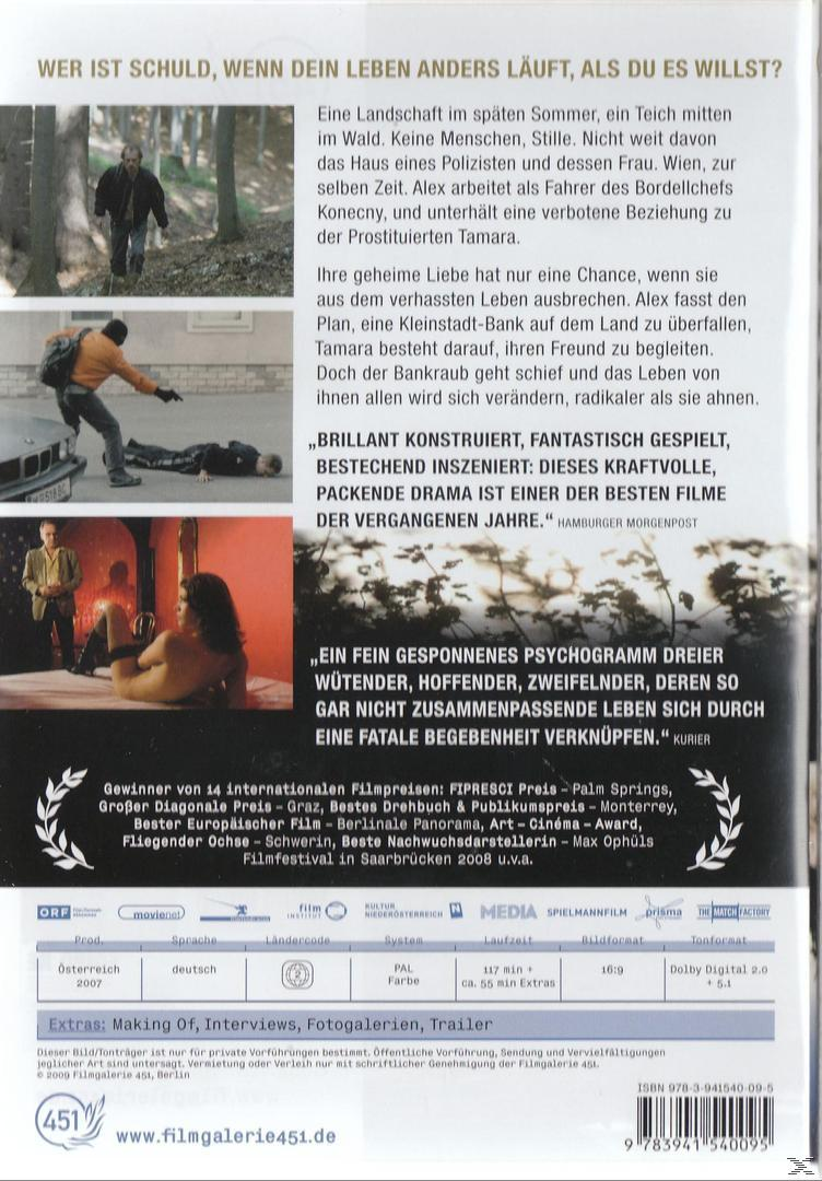Filmposter. Ein Mann im Wald. Eine Frau liegt am Boden. Text auf Deutsch.