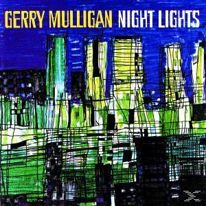 Album borító városképpel és szöveggel, Gerry Mulligan "Night Lights" című albuma.