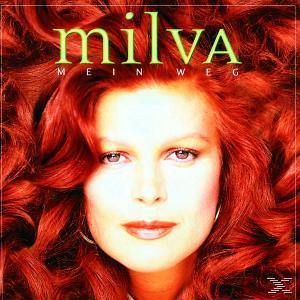 Milva 'Mein Weg'-Albumcover. Eine Frau mit roten Haaren. Der Titel ist grün.