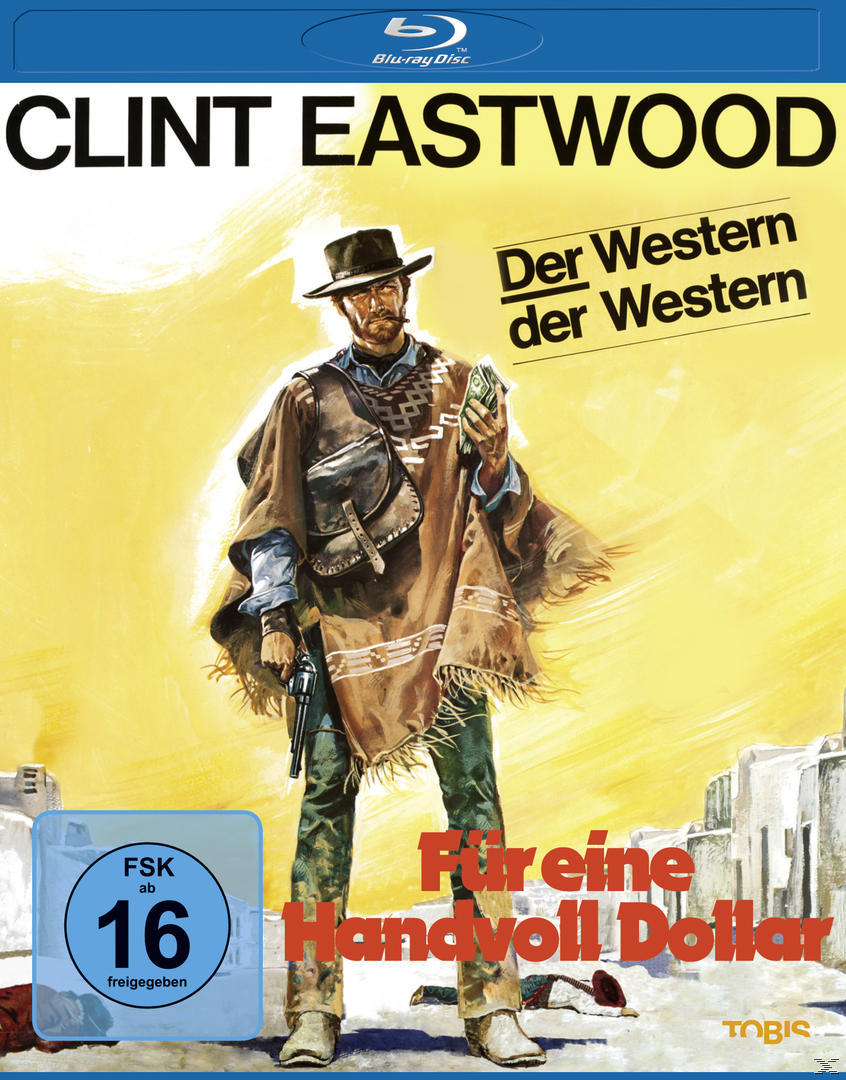DVD-Cover von Für eine Handvoll Dollar: Clint Eastwood hält eine Waffe, im Hintergrund ein Gebäude.