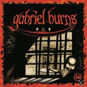 Albumcover mit Text 'Gabriel Burns'. Eine Babypuppe schaut durch ein vergittertes Fenster. Rote und schwarze Farben dominieren.