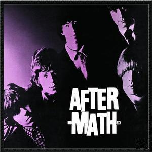 A Rolling Stones 'Aftermath UK' című albumának borítója, a zenekar fekete-fehér képével.