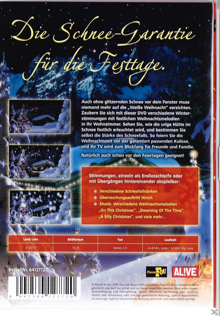 DVD-Hülle mit Schneeszene, Text: Die Schnee-Garantie, und eine Liste der Weihnachtsmusik.
