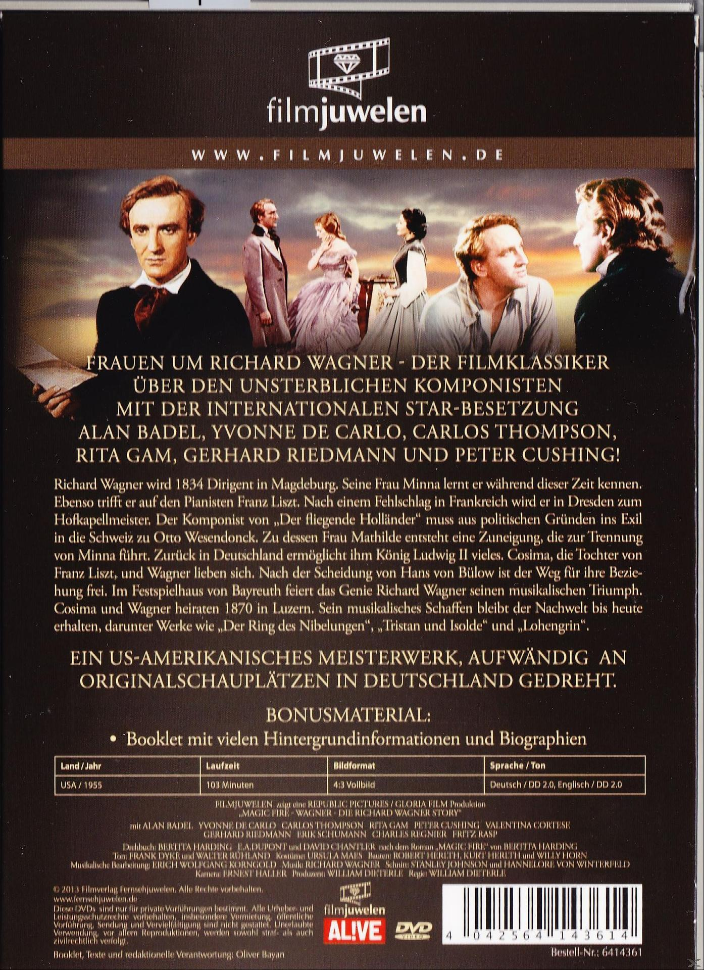 Rückseite einer DVD-Hülle mit Text über Richard Wagner und ein Foto von Personen in historischer Kleidung.