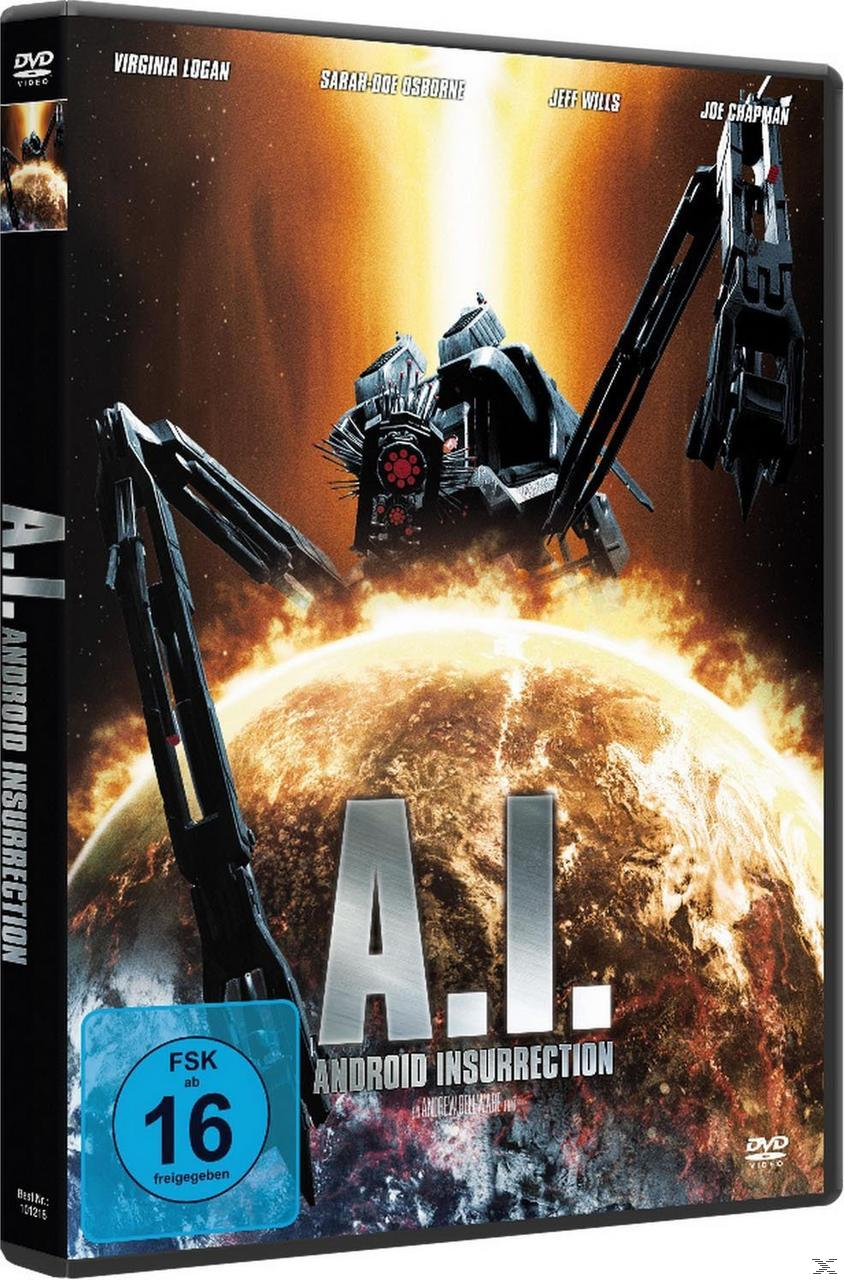 DVD-Cover von 'A.I. Android Insurrection'. Ein futuristischer Roboter steht über einem Planeten.